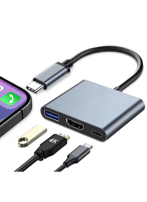 USB C to HDMI Adapter for iPhone, Type C to 4K HDMI Adapter with 100W PD & USB 3.0 Port Multiport Digital AV Converter for MacBook Pro/air, iPad Pro/air, iPhone 15, Tablets, Switch and USB-C Device