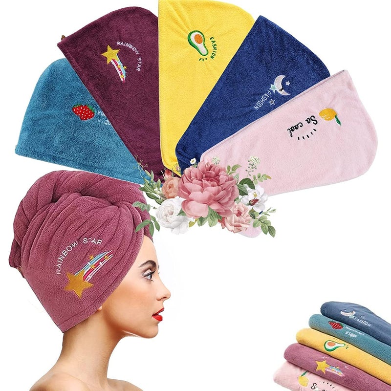 Moxtiza Cartoon Print Microfiber Wet Hair Drying Towels,Super Absorbent Thick Curly Hair,Quick Dry Caps Wrap for Womens (26" x 10")(Pack of 1)-Multi Color - Image 1