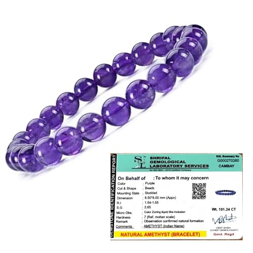 GOLDEN QUARTZ - THE CRYSTAL HUB Purple Amethyst Crystal Bracelet for Women & Men Certified Natural, Relieves Stress, Helps with Insomnian Gift For Girlfriend and Boyfriend, Beads Size 8mm - Image 1