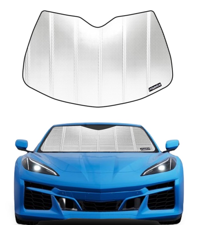 Pigenius Windshield Sun Shade for Chevrolet Corvette C8 20202025 Reflective Aluminum Film Front Window Sunshade BLAZBLOCK