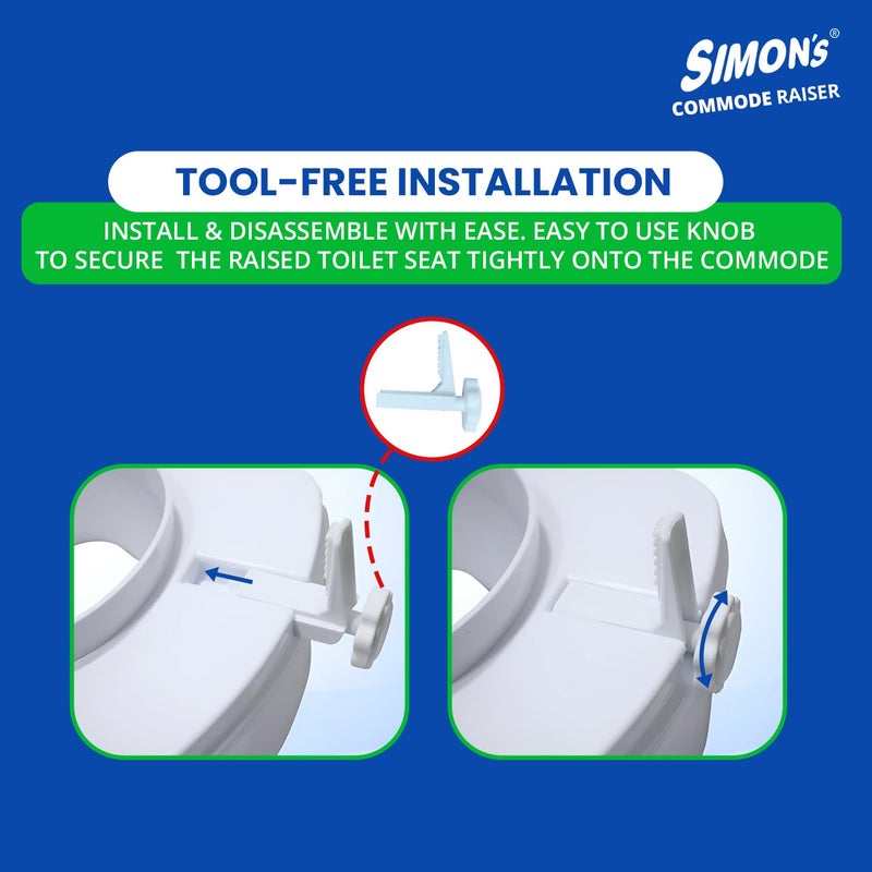 Simon's Heavy-Duty 4 Inch Commode Seat Raiser With Lid Cover for Elderly to Sit and Rise From Commode Toilets, Portable Seat Extension for Senior Citizen With Knee Pain - Pack of 1, White - Image 5
