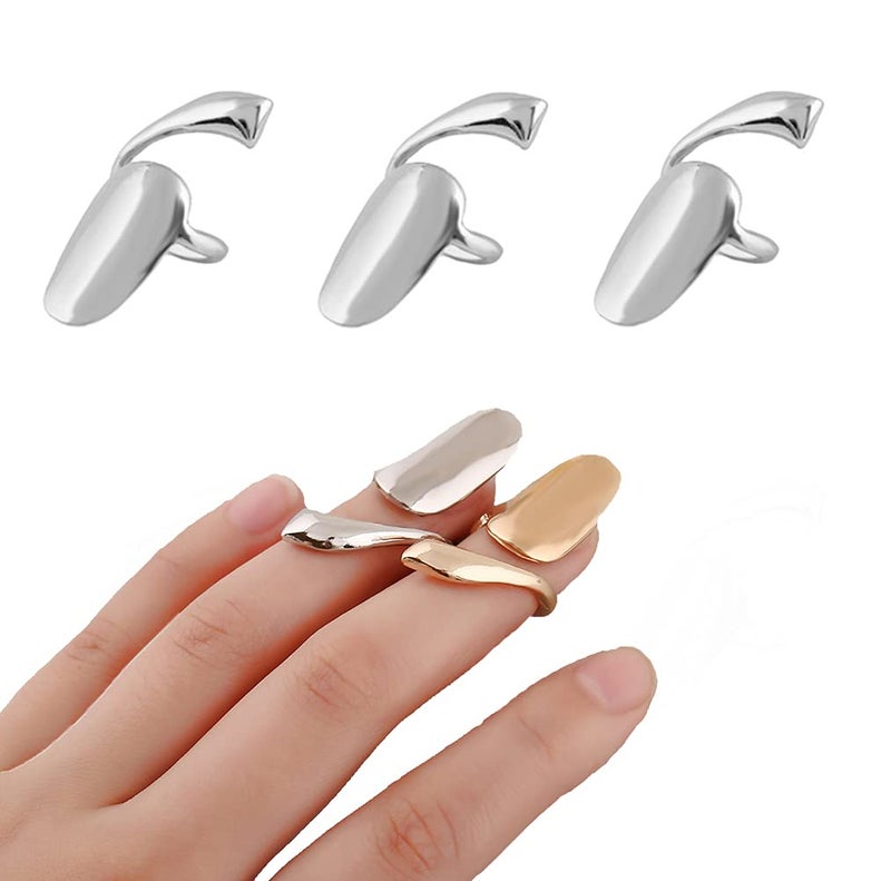 Quupy 6Pcs Women Finger Nail Rings  Retro Alloy Fingernail Protective Nail Cap Cover  Silver