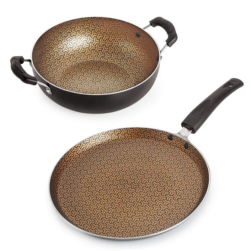 Nirlon Nirlon Majesty Non Stick Cookware Pots & Pan Flat Dosa Tawa & Kadhai Combo Set - Image 1