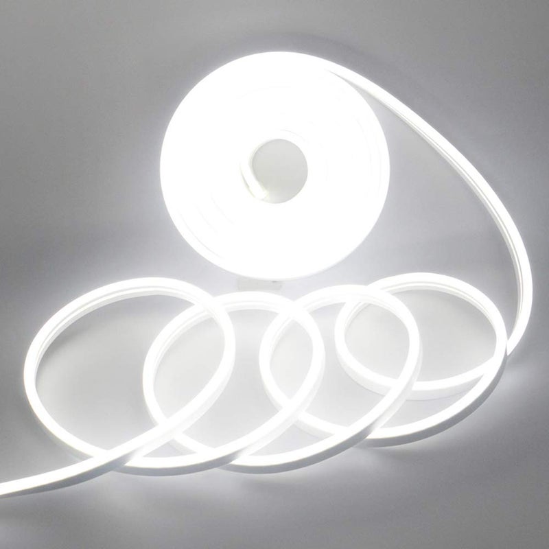YM E-Bright Led Neon Strip Lights 12V Rope Indoor Outdoor 16.4Ft 600SMD White Silicone Waterproof Flexible for Signboard Bar Home Kitchen Bedroom Party Holiday Decoration (No Power Adapter)