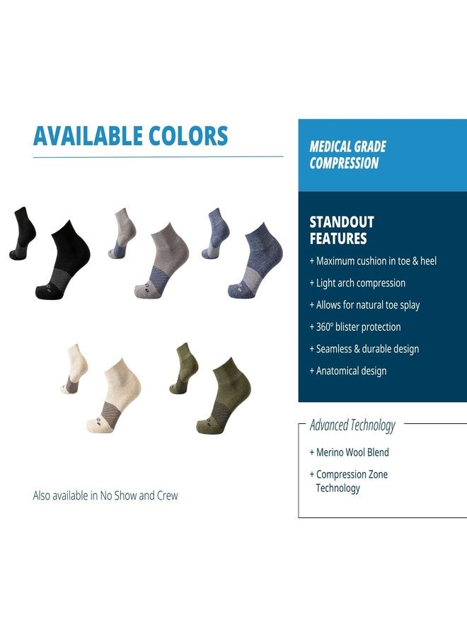 OS1st Wicked Comfort Merino Wool Quarter Crew Socks - Max Cushion, Light Compression, Blister Protection, Breathable (US, Alpha, Large, Regular, Regular, Grey) - Image 4