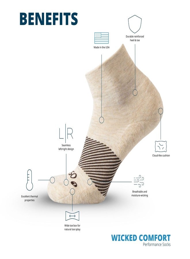 OS1st Wicked Comfort Merino Wool Quarter Crew Socks - Max Cushion, Light Compression, Blister Protection, Breathable (US, Alpha, Large, Regular, Regular, Grey) - Image 3