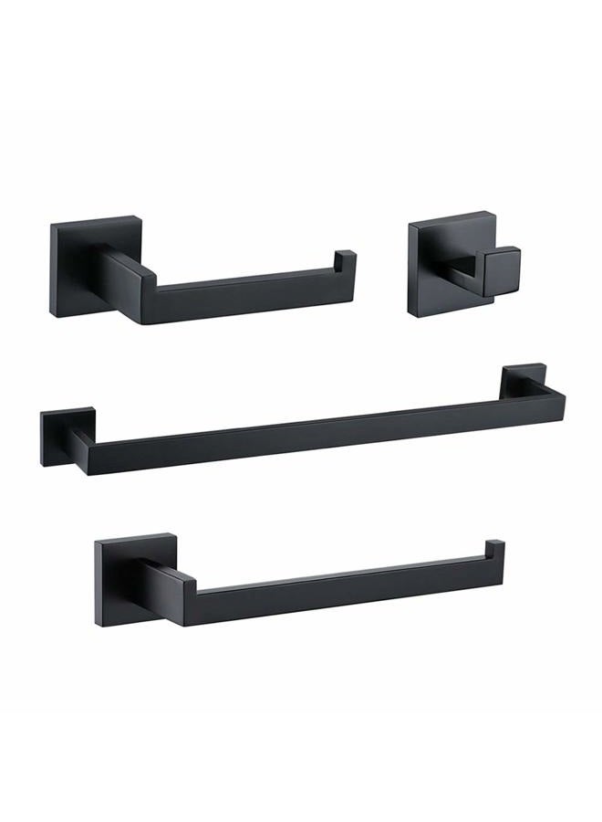 Turs 4-Piece Bathroom Hardware Set Towel Bar Toilet Paper Holder Towel Ring and Towel Hook Matt Black SUS 304 Stainless Steel Wall Mounted - Image 1