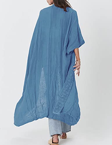 Bsubseach Embroidery Bathing Suit Cover Ups for Women Half Sleeve Beach Kimono Swimsuit Coverup Blue - Image 2