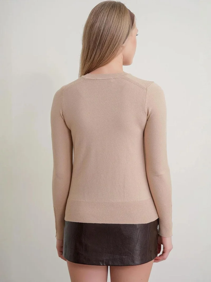 Mixray Tan Natural Mixray Crew Neck Knit Sweater for Women | Best Price UAE
