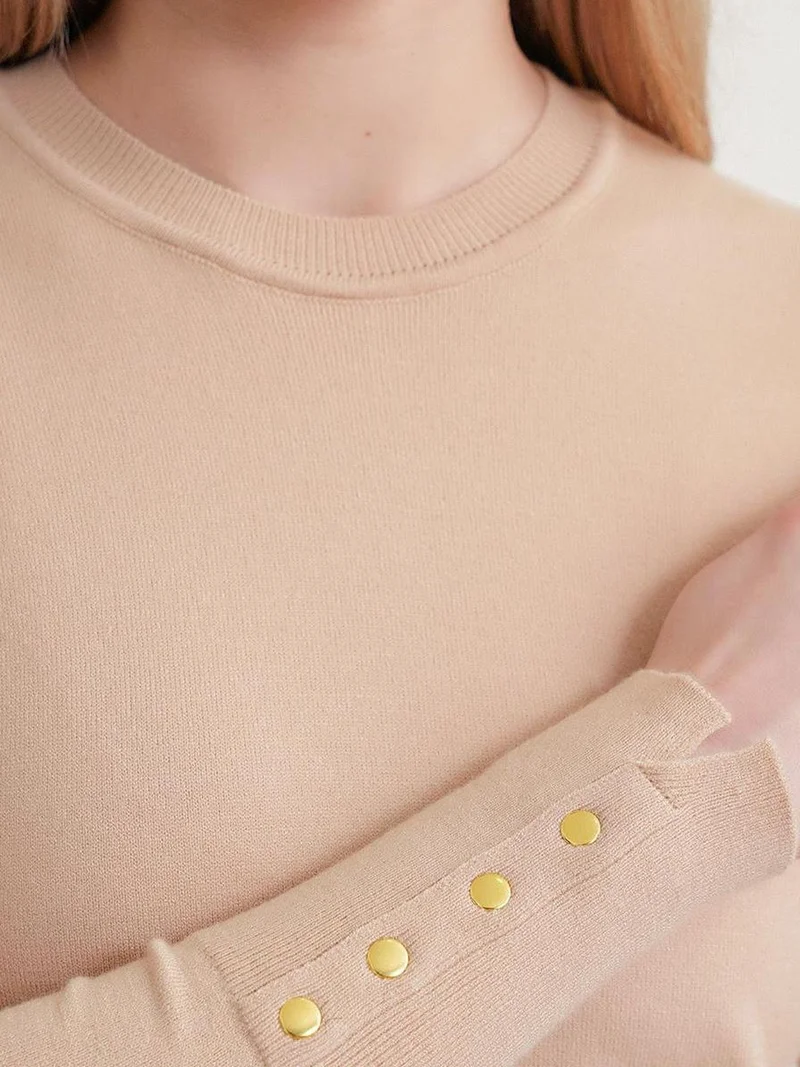 Mixray Tan Natural Mixray Crew Neck Knit Sweater for Women | Best Price UAE