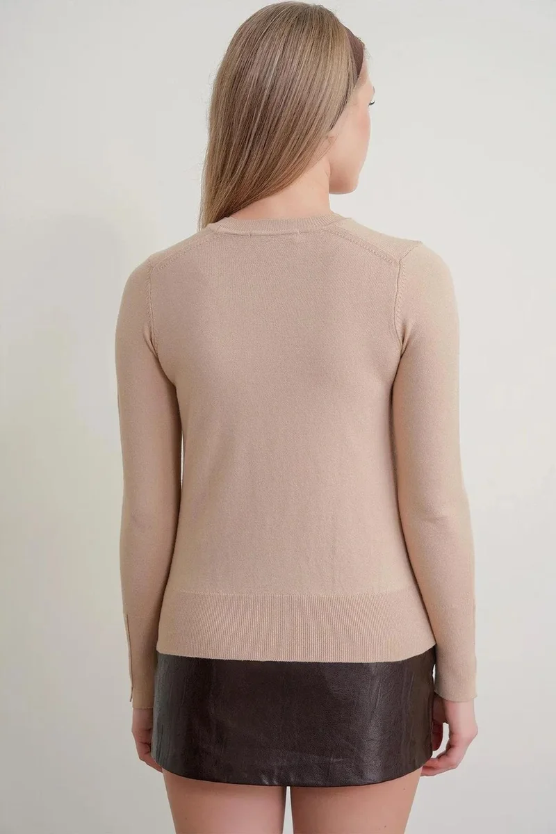Hiccup Tan Natural Mixray Crew Neck Knit Sweater for Women | Best Price UAE