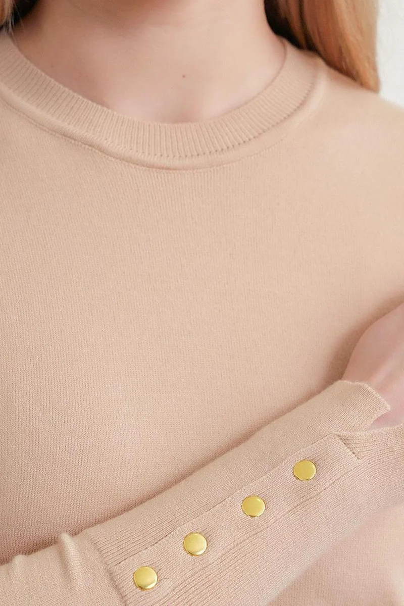 Hiccup Tan Natural Mixray Crew Neck Knit Sweater for Women | Best Price UAE