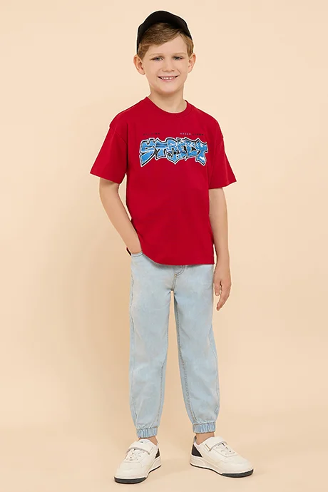 أر أند بي Printed T-Shirt with Crew Neck and Short Sleeves