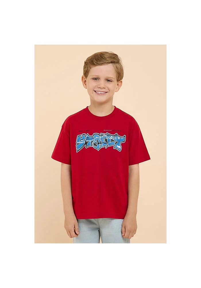 أر أند بي Printed T-Shirt with Crew Neck and Short Sleeves