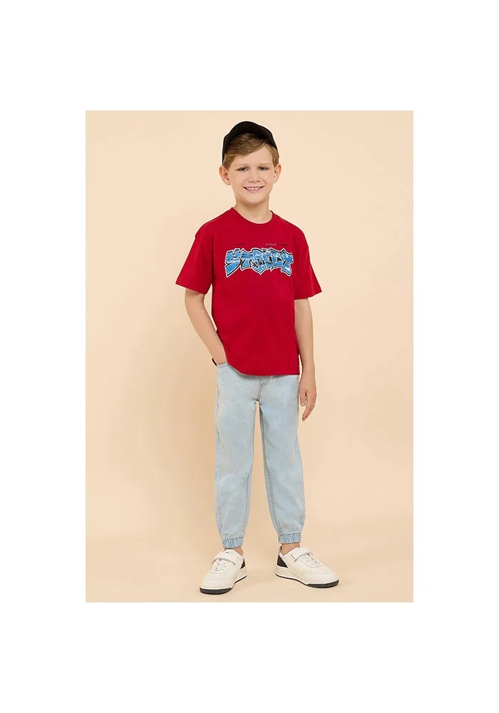أر أند بي Printed T-Shirt with Crew Neck and Short Sleeves
