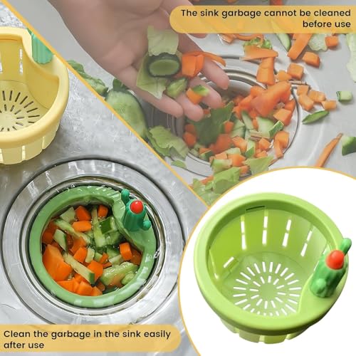 Yopple Cactus Sink Strainer Basket with Press Automatic Dumping, Plastic Cactus Kitchen Sink Drain Strainer Stopper, Cactus Sink Strainer with Net for Kitchen Drain & Dish Waste Filter - Image 2