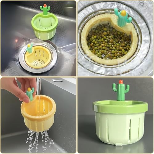 Yopple Cactus Sink Strainer Basket with Press Automatic Dumping, Plastic Cactus Kitchen Sink Drain Strainer Stopper, Cactus Sink Strainer with Net for Kitchen Drain & Dish Waste Filter - Image 4