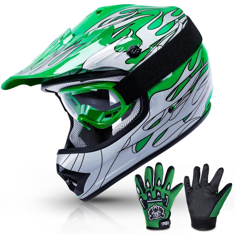 TCMT Youth Dirt Bike Helmet DOT Certified - Kids Full Face Motocross ATV Helmet with Goggles, Gloves and Helmet Bag for Off-Road, BMX, MX, Street Riding - Image 1