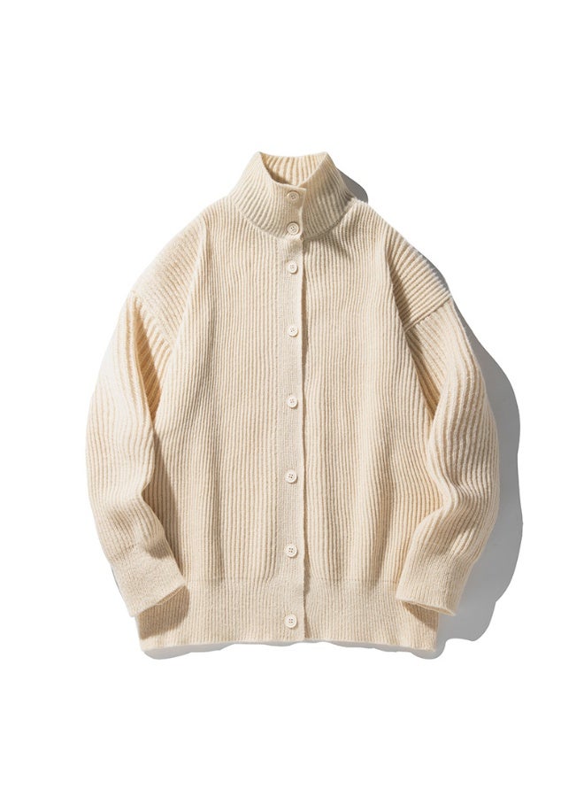 NIBEMINENT High Neck Cardigan Sweater For Men In Autumn And Winter Lazy Style Solid Color Casual Knit Sweater Trendy Brand Stand Up - Image 1