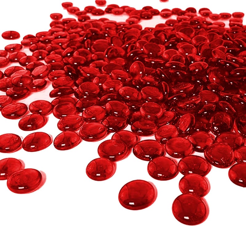 ARSUK 1LB Red Glass Pebbles for Vase Fillers, Aquarium Gravel, Decorative Stones for Crafts, Fish Tanks, Plant Pots, Wedding, Garden, Home Decor – Flat Glass Marbles (Red, 1LB) - Image 1