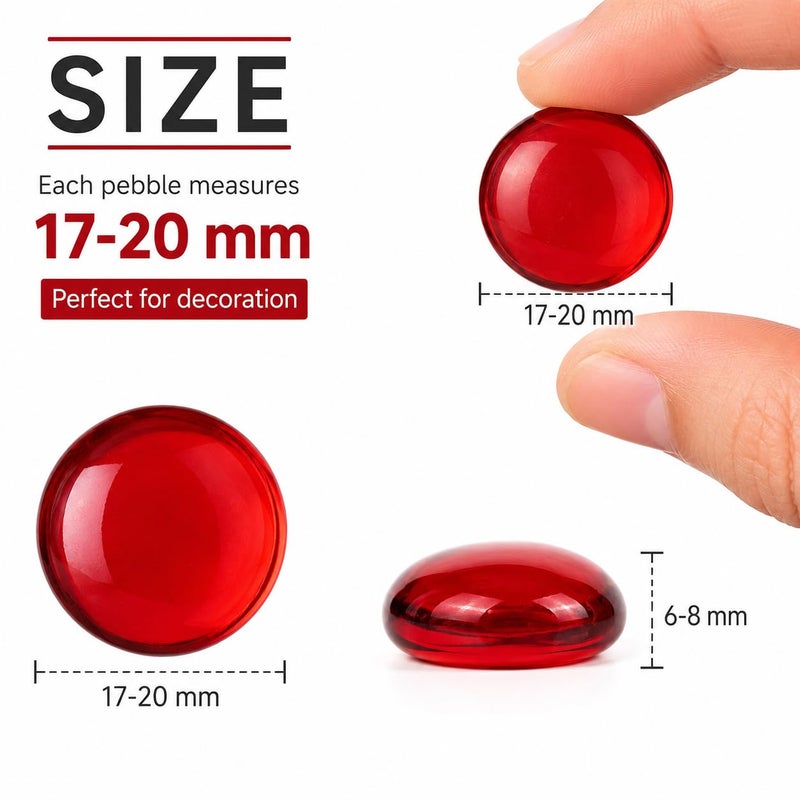 ARSUK 1LB Red Glass Pebbles for Vase Fillers, Aquarium Gravel, Decorative Stones for Crafts, Fish Tanks, Plant Pots, Wedding, Garden, Home Decor – Flat Glass Marbles (Red, 1LB) - Image 2