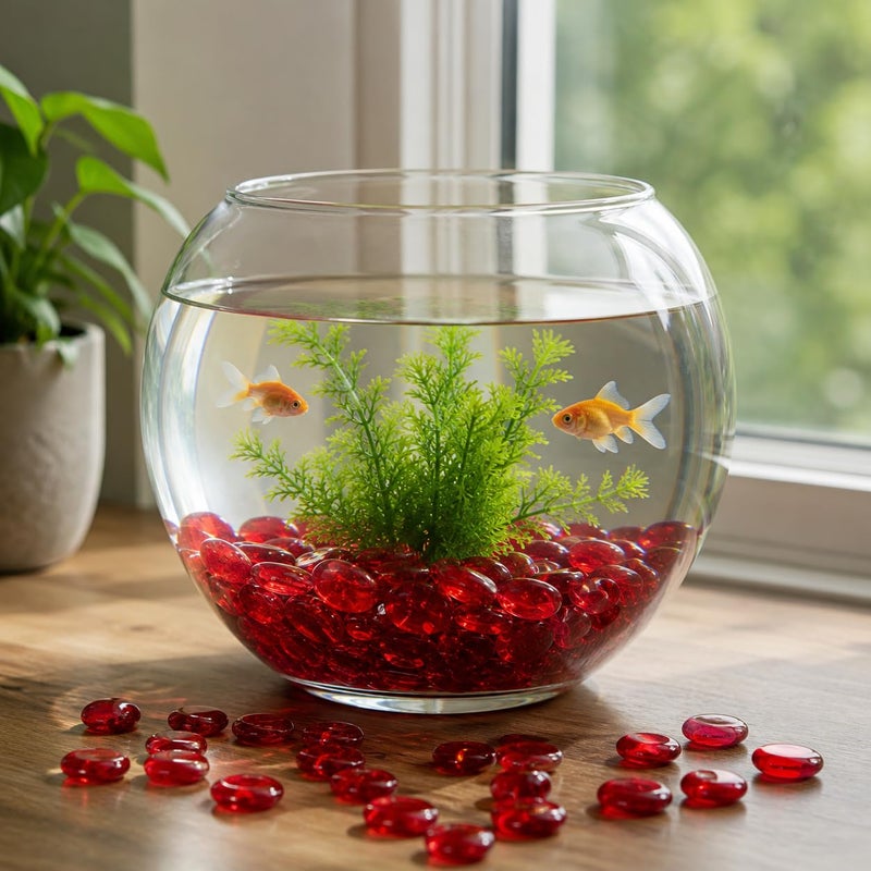 ARSUK 1LB Red Glass Pebbles for Vase Fillers, Aquarium Gravel, Decorative Stones for Crafts, Fish Tanks, Plant Pots, Wedding, Garden, Home Decor – Flat Glass Marbles (Red, 1LB) - Image 3
