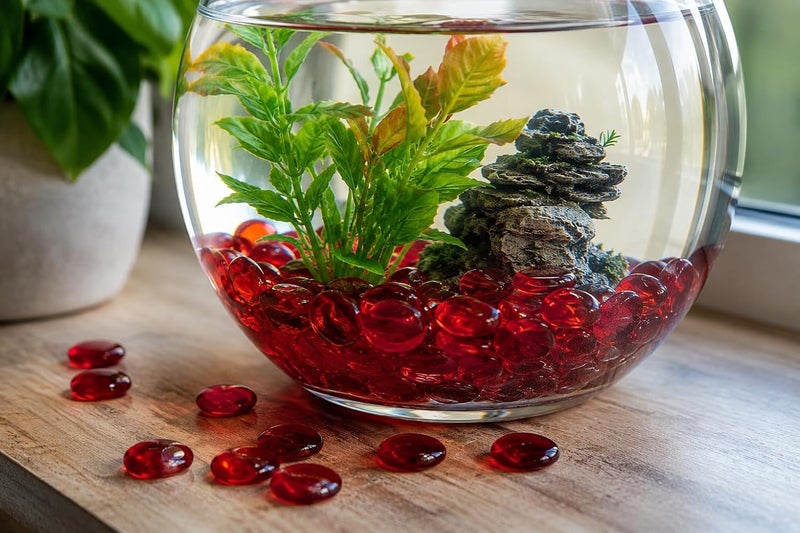 ARSUK 1LB Red Glass Pebbles for Vase Fillers, Aquarium Gravel, Decorative Stones for Crafts, Fish Tanks, Plant Pots, Wedding, Garden, Home Decor – Flat Glass Marbles (Red, 1LB) - Image 5