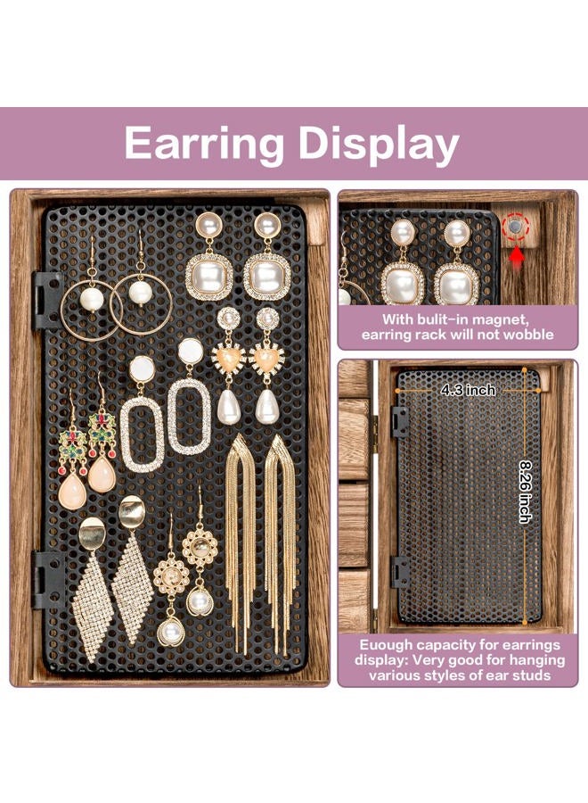 Meangood Jewelry Box Wood for Wowen, 5-Layer Large Organizer Box with Mirror & 4 Drawers for Rings, Earrings, Necklaces, Vintage Style Torched Wood - Image 3