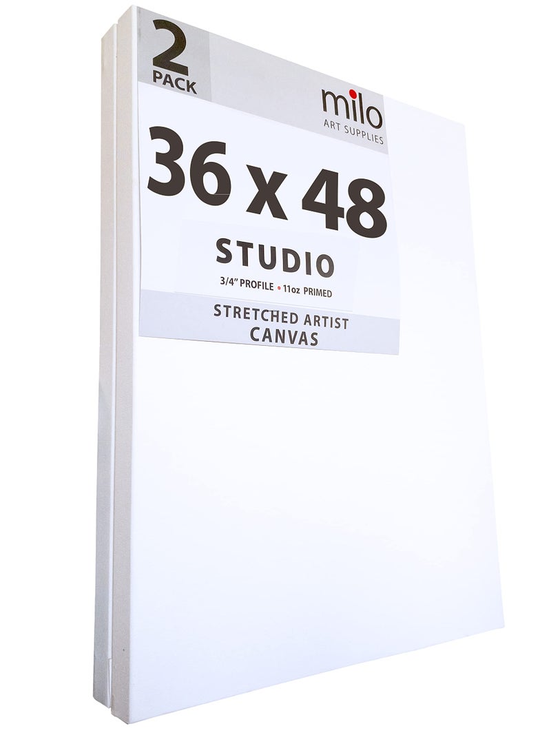 Milo milo Pro Stretched Artist Canvas  36x48 inch  Pack of 2  34 inch Thick Studio Profile  Ready to Paint 11 oz Primed Heavy Duty Large Canvas Art Supplies for Painting 