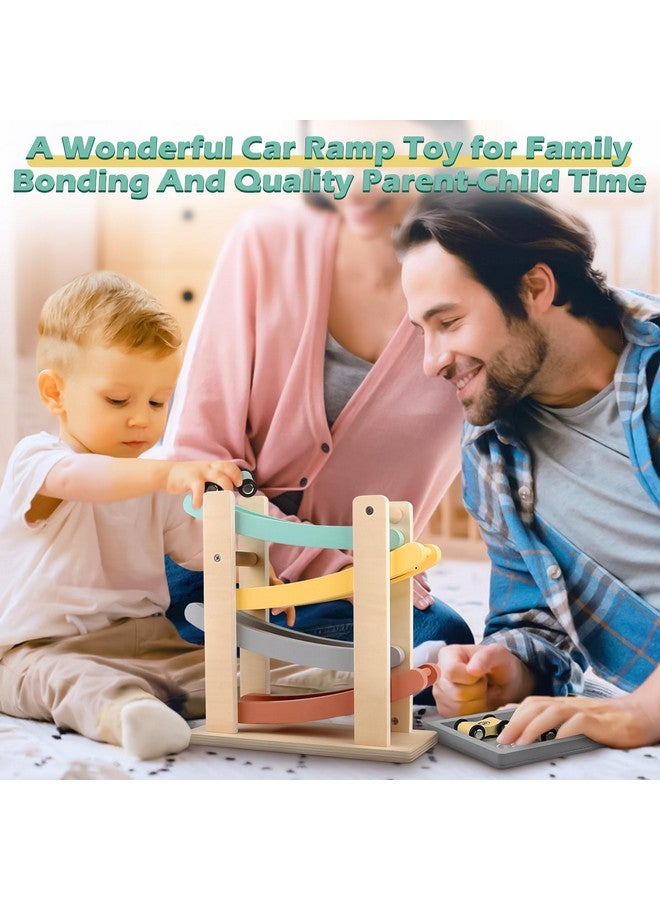 Vanplay Car Ramp Toys For One Year Old Boy Birthday Gifts, Wooden Montessori Toys For 1 2 Year Old, Race Track Truck Toy With 4 Mini Cars/1 Parking Lot, First Christmas Birthday Gifts For Toddlers 1-3-2-4 - Image 4