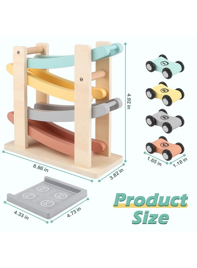 Vanplay Car Ramp Toys For One Year Old Boy Birthday Gifts, Wooden Montessori Toys For 1 2 Year Old, Race Track Truck Toy With 4 Mini Cars/1 Parking Lot, First Christmas Birthday Gifts For Toddlers 1-3-2-4 - Image 5