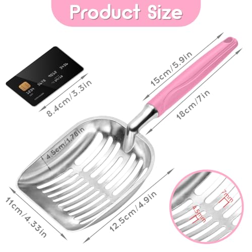 Showvigor Cat Litter Scoop, Metal Cat Scooper, Plastic Handle Scoop, Sifting Shovel for Christmas – Heavy Duty Aluminum Alloy Litter Box Scoop with Deep Mesh, Design for Easy Waste Removal and Cleaning(Pink) - Image 2