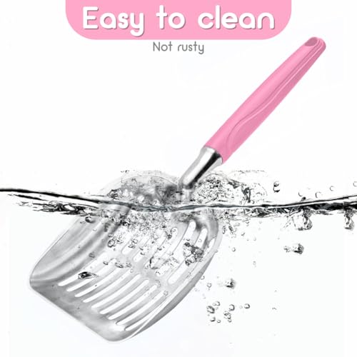 Showvigor Cat Litter Scoop, Metal Cat Scooper, Plastic Handle Scoop, Sifting Shovel for Christmas – Heavy Duty Aluminum Alloy Litter Box Scoop with Deep Mesh, Design for Easy Waste Removal and Cleaning(Pink) - Image 5