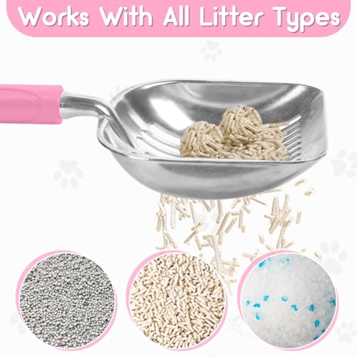 Showvigor Cat Litter Scoop, Metal Cat Scooper, Plastic Handle Scoop, Sifting Shovel for Christmas – Heavy Duty Aluminum Alloy Litter Box Scoop with Deep Mesh, Design for Easy Waste Removal and Cleaning(Pink) - Image 3