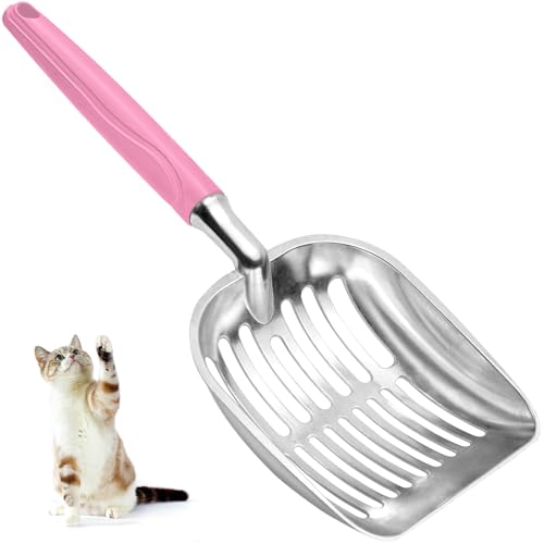 Showvigor Cat Litter Scoop, Metal Cat Scooper, Plastic Handle Scoop, Sifting Shovel for Christmas – Heavy Duty Aluminum Alloy Litter Box Scoop with Deep Mesh, Design for Easy Waste Removal and Cleaning(Pink) - Image 1
