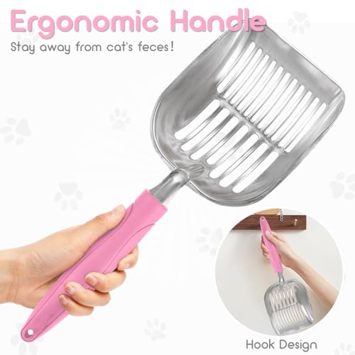 Showvigor Cat Litter Scoop, Metal Cat Scooper, Plastic Handle Scoop, Sifting Shovel for Christmas – Heavy Duty Aluminum Alloy Litter Box Scoop with Deep Mesh, Design for Easy Waste Removal and Cleaning(Pink) - Image 4