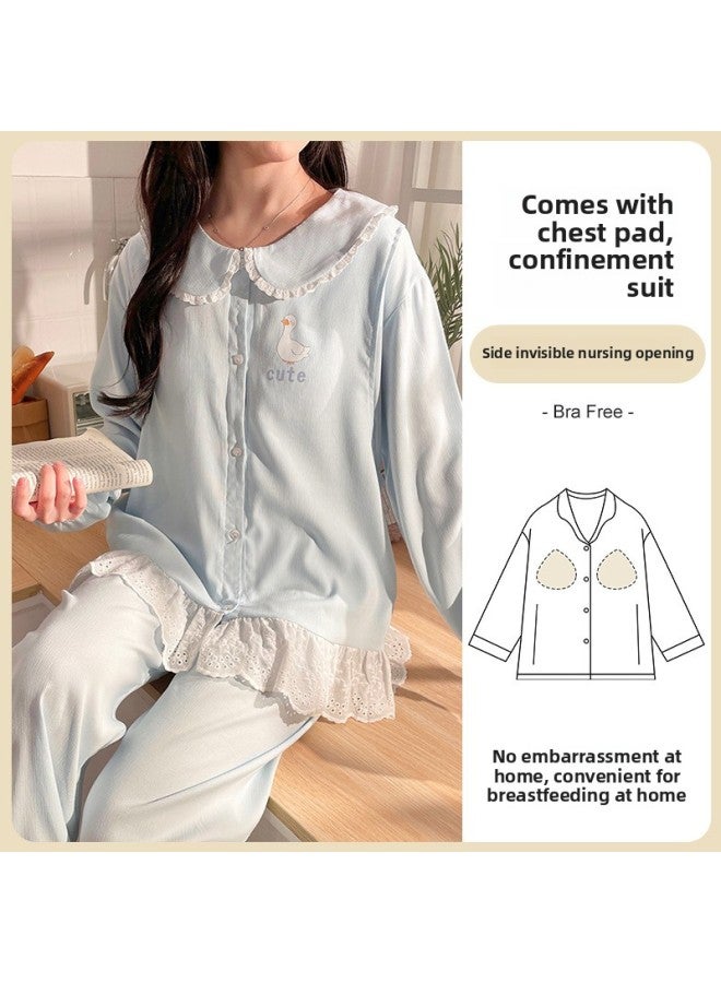 Moon Clothing Spring And Autumn Pregnant Women Pajamas Breast-feeding Clothing Prenatal Pregnancy Home Clothing Chest Pad Suit March 5 