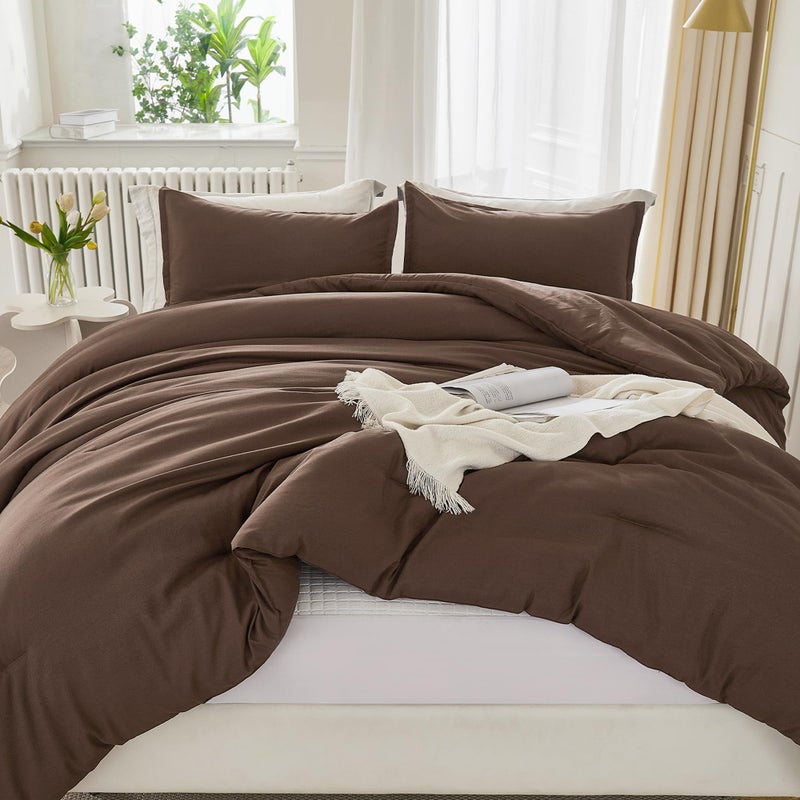 Litanika Litanika Brown Comforter Set California King Size  3 Pieces Cal King Lightweight Solid Bedding Comforter Set  All Season Fluffy Bed Set (104x96In Comforter & 2 Pillowcases)  - Image 2
