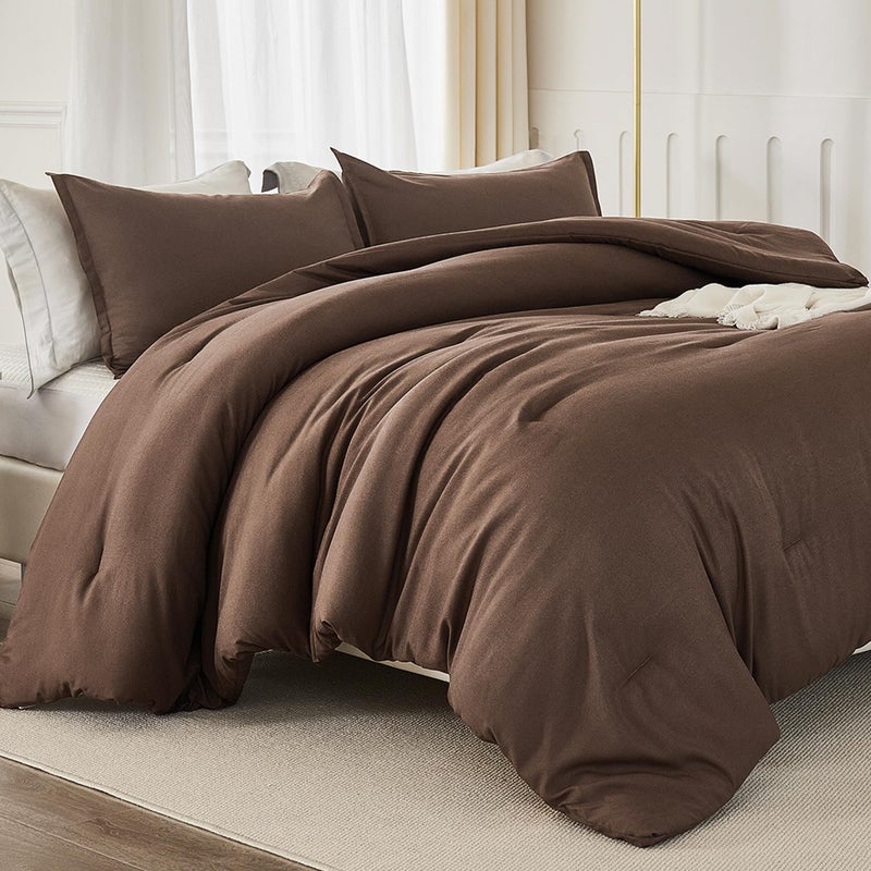 Litanika Litanika Brown Comforter Set California King Size  3 Pieces Cal King Lightweight Solid Bedding Comforter Set  All Season Fluffy Bed Set (104x96In Comforter & 2 Pillowcases)  - Image 5