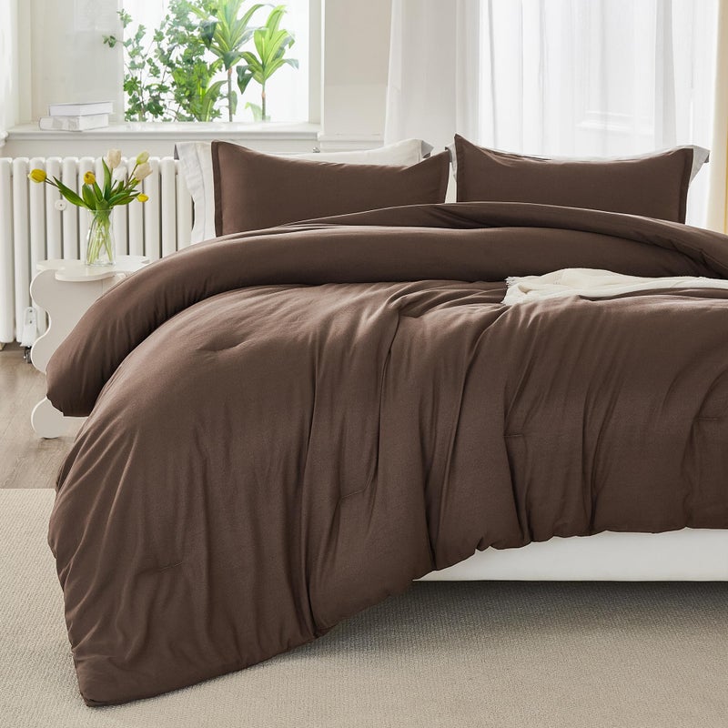 Litanika Litanika Brown Comforter Set California King Size  3 Pieces Cal King Lightweight Solid Bedding Comforter Set  All Season Fluffy Bed Set (104x96In Comforter & 2 Pillowcases)  - Image 3