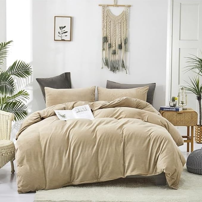 BREVARD BREVARD 190 GSM Flannel Super Soft Warm Double Bed Quilt CoverDuvet CoverRajai CoverBlanket Cover for Winters with Zipper 90x100 Inches Camel - Image 1
