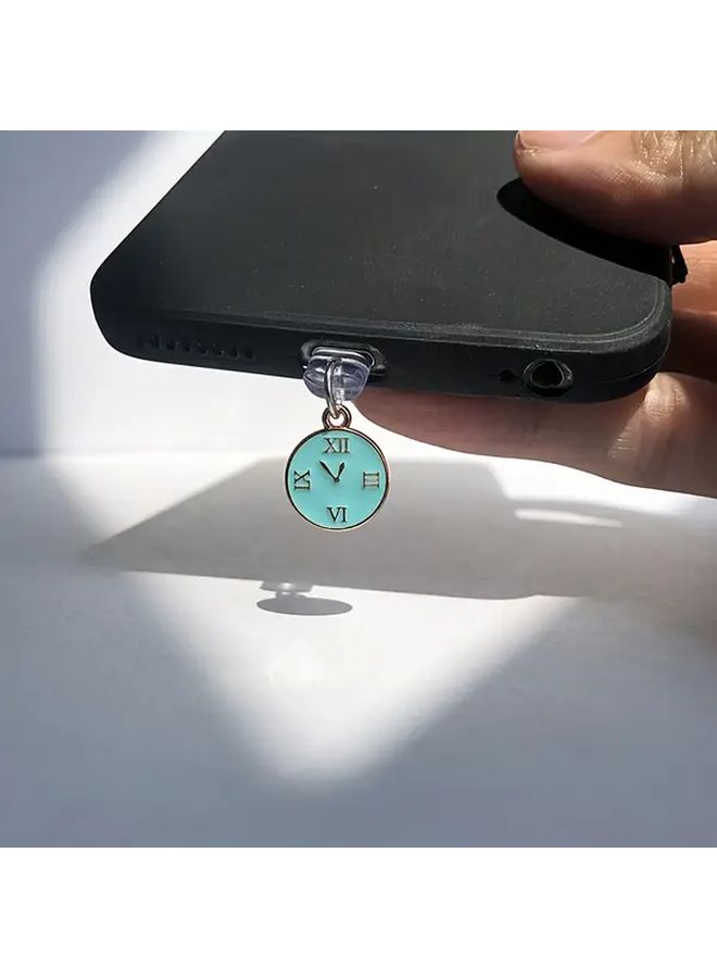 1pc Palace Vintage Style Blue Clock Mobile Phone Dust Plug Multi Use Cell Phone Decoration Suitable For Type C Port Protect Your Charging Port Cell Phone Charm Mobile Phone Pendant Holiday Gift - Image 1