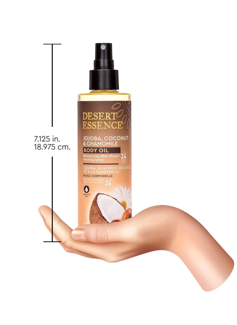 DESERT ESSENCE Desert Essence Body Oil Spray – 8.28 fl oz | Jojoba, Coconut & Chamomile | 24-Hour Moisture for Dry Skin | Lightweight After-Shower Oil | Vegan, Cruelty-Free, B-Corp, Made in USA  - Image 2