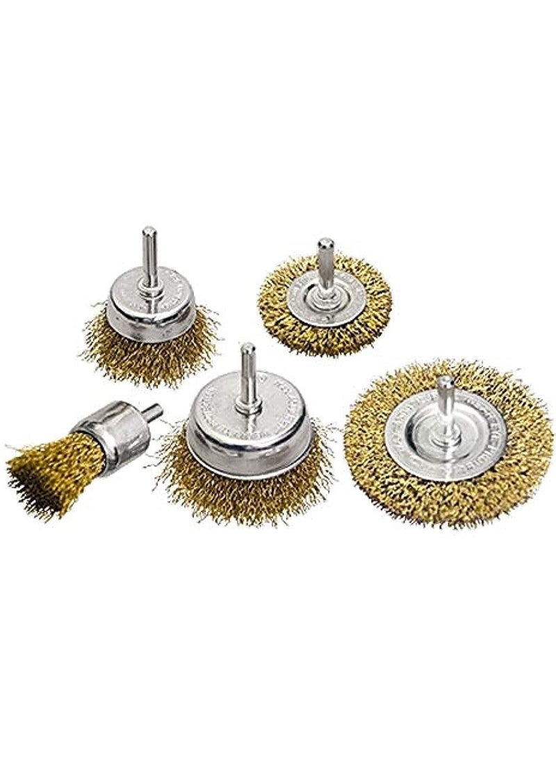 MTX Drill Brushes Set, 5 Pcs., 2 Flat, 50-75 mm + 3 "Cups", 25-50-75 mm, With Pins (744929)