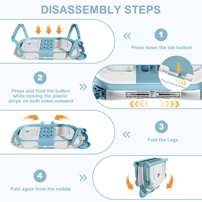 MoreFeel Collapsible Baby Bathtub for Newborn with Thermometer & 1 Hooded Towel & 1 Soft Floating Cushion,Portable Travel Bathtub with Drain Hole, Durable Foldable Baby Tubs for Infants to Toddler - Image 5