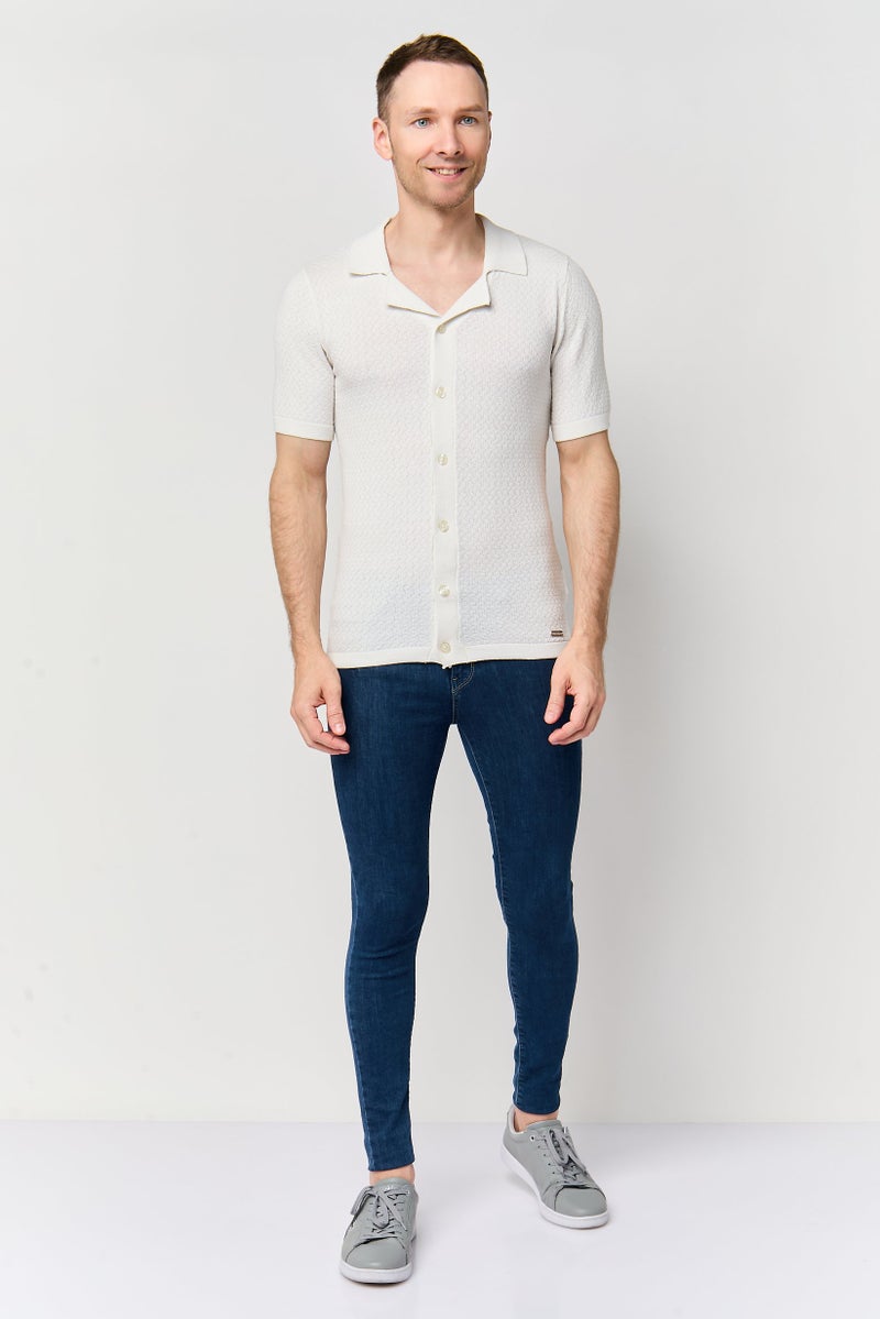 Threadbare Men Regular Fit Textured Short Sleeve Casual Shirt, Off White - Image 2