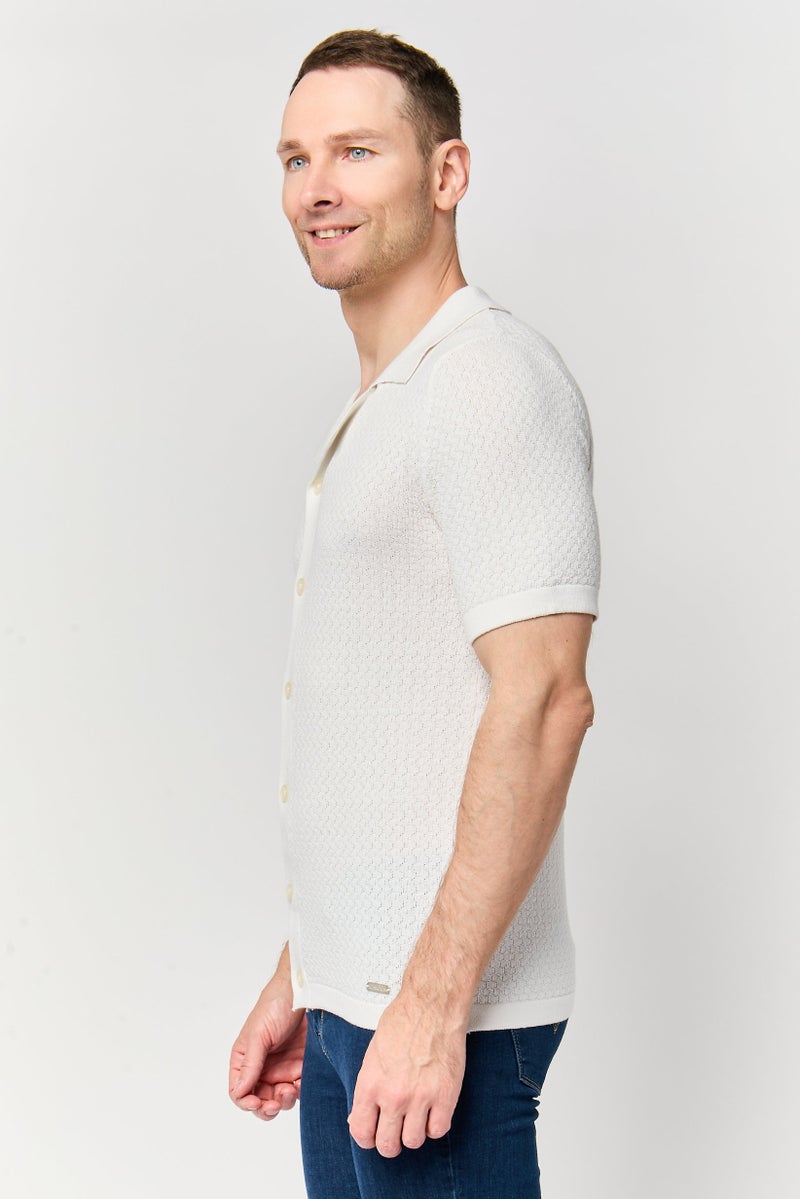 Threadbare Men Regular Fit Textured Short Sleeve Casual Shirt, Off White - Image 3
