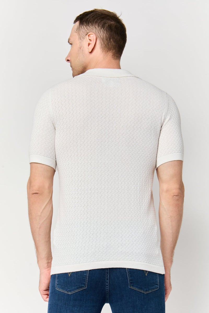 Threadbare Men Regular Fit Textured Short Sleeve Casual Shirt, Off White - Image 4