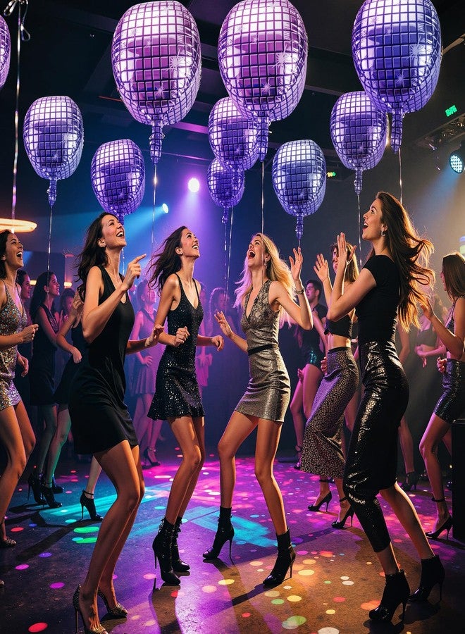 PADELO 6 Pcs Silver Disco Balloons - 22 Inch 4D Round Disco Ball Balloon, Metallic Mylar Balloons with Straw and Tie for 70s 80s 90s Themed Disco Party Decorations Bachelorette Party Supplies - Image 4