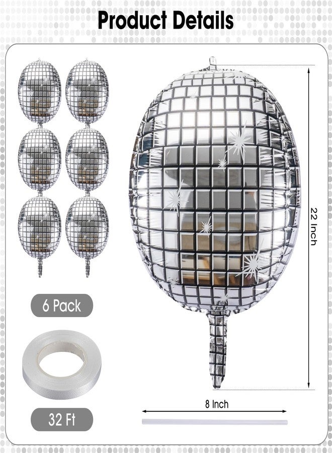 PADELO 6 Pcs Silver Disco Balloons - 22 Inch 4D Round Disco Ball Balloon, Metallic Mylar Balloons with Straw and Tie for 70s 80s 90s Themed Disco Party Decorations Bachelorette Party Supplies - Image 3
